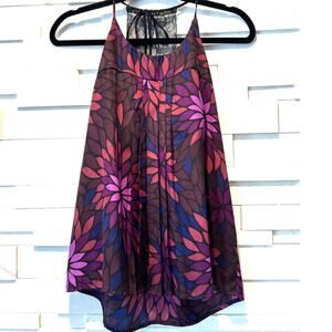 AQUA BLOOMINGDALES Purple Modern Floral Print Lace Adjustable T-back Tank Top M